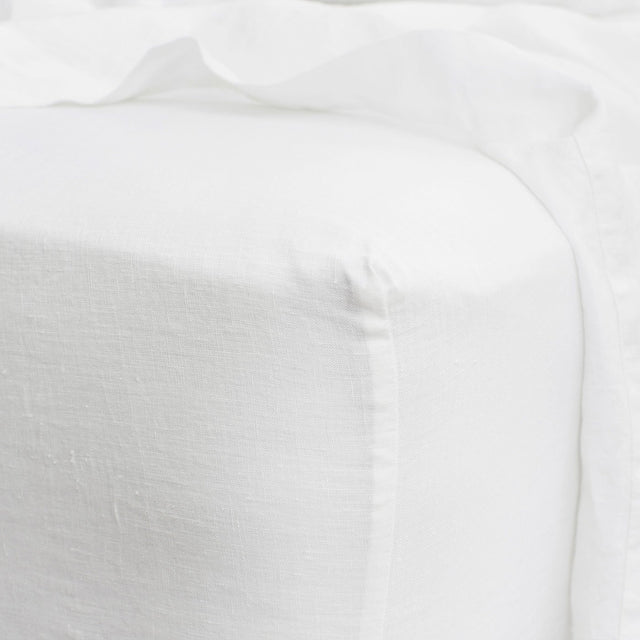 Linen Fitted Sheet - White. Available in Double, King, Super King.