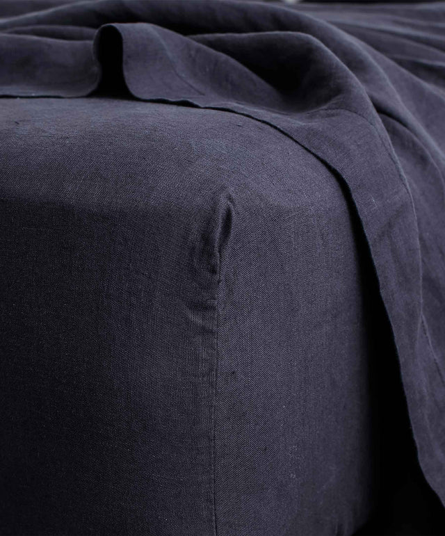 Linen Fitted Sheet - Navy