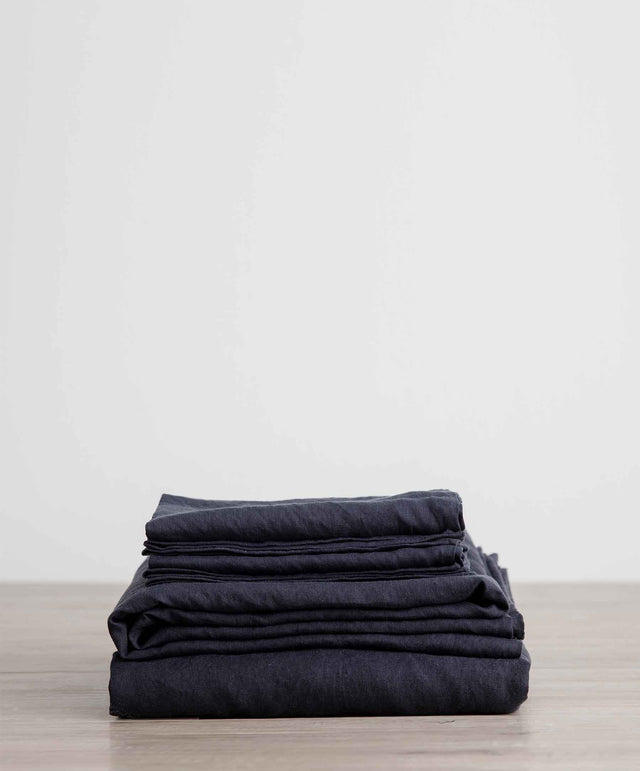 Linen Sheet Set with Pillowcases - Navy