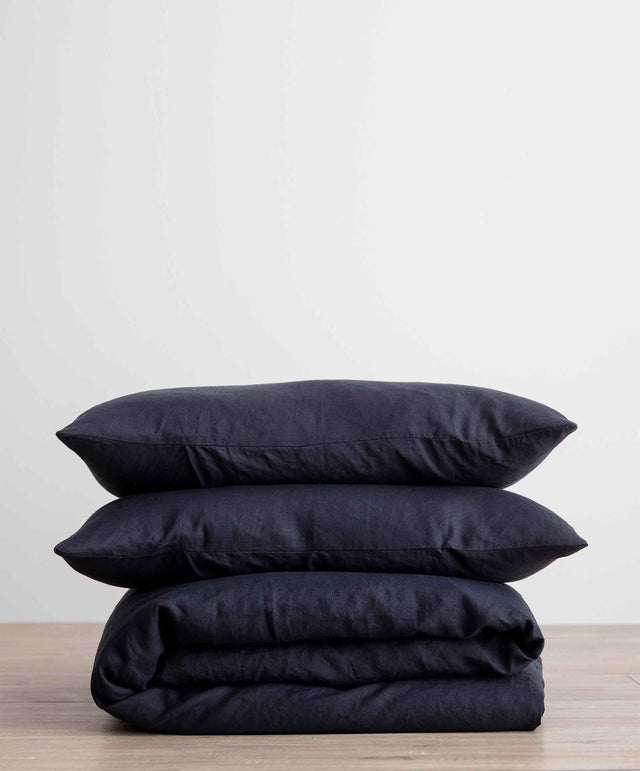 Linen Duvet Cover Set - Navy