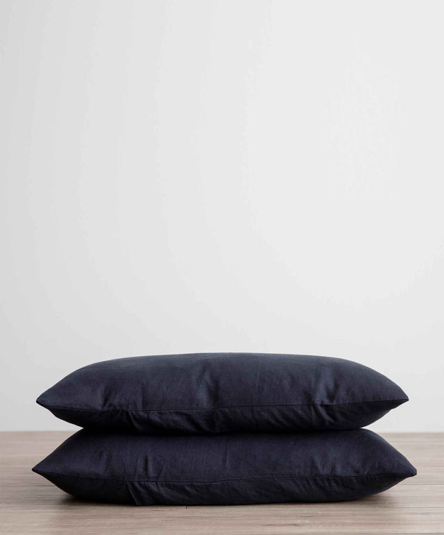 Set of 2 Linen Pillowcases - Navy