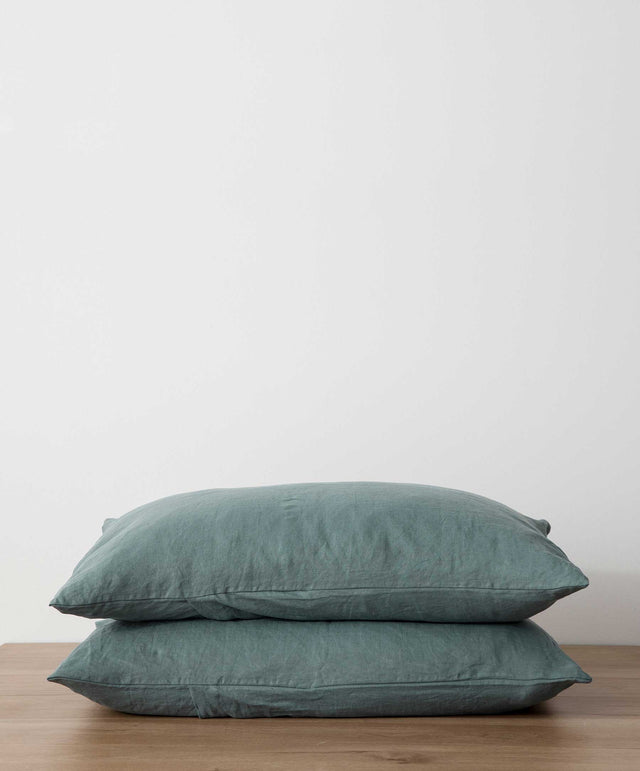 Set of 2 Linen Pillowcases - Bluestone