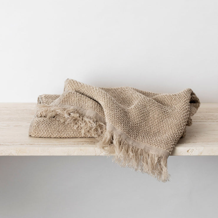 Linen Hand Towel - Light Natural with Frayed Edges