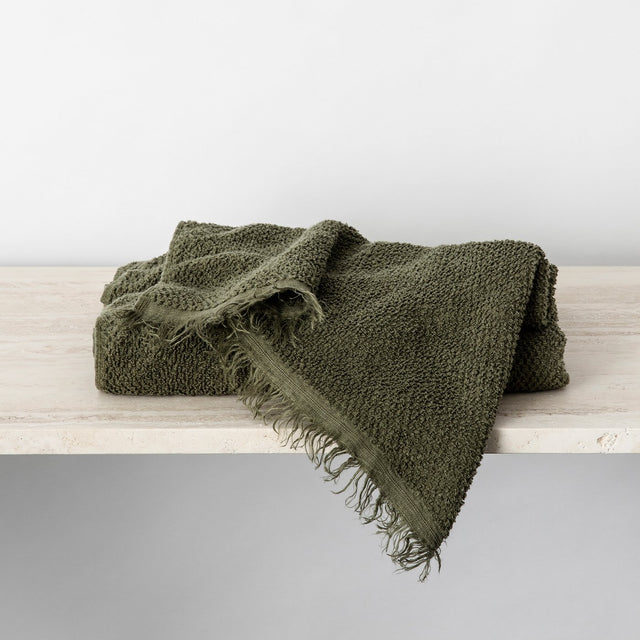 Pure Linen Bath Towel in Forest colour folded