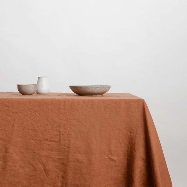 Linen Tablecloth in Cedar. Available in Small 150cm x 240cm & Medium 180cm x 300cm.