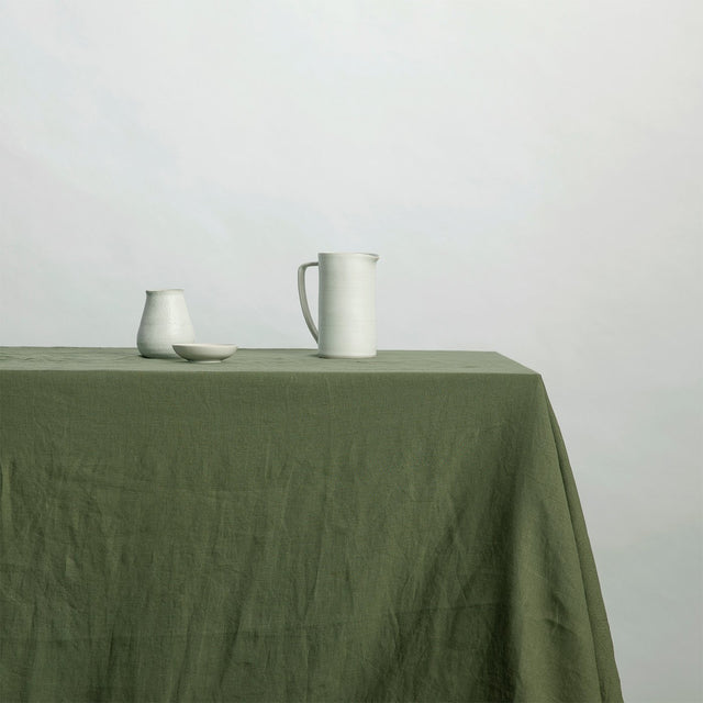 Linen Tablecloth in Forest. Available in Small 150cm x 240cm & Medium 180cm x 300cm.