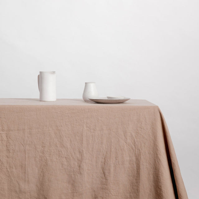 Linen Tablecloth in Fawn. Available in Small 150cm x 240cm & Medium 180cm x 300cm.