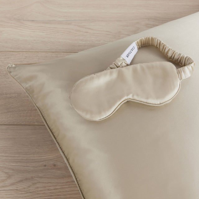 Silk Linen Flip Pillowcase + Eye Mask Set - Natural