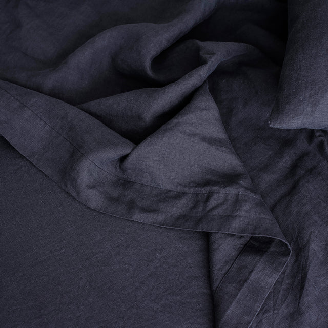 Linen Flat Sheet - Navy. Available in Single, Double, King, Super King.