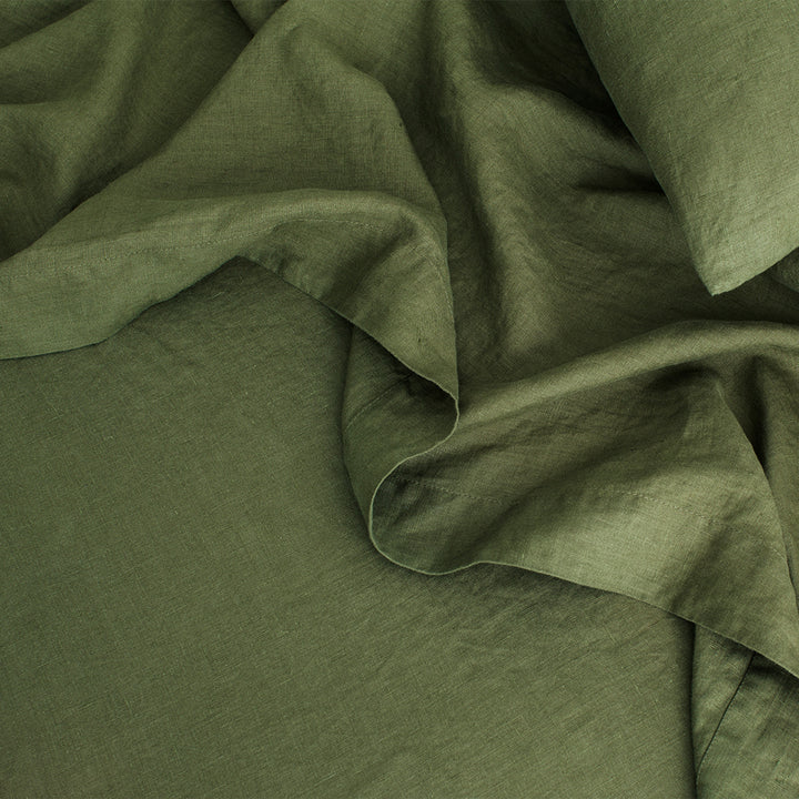 Linen Flat Sheet - Forest. Available in Single, Double, King & Super King.