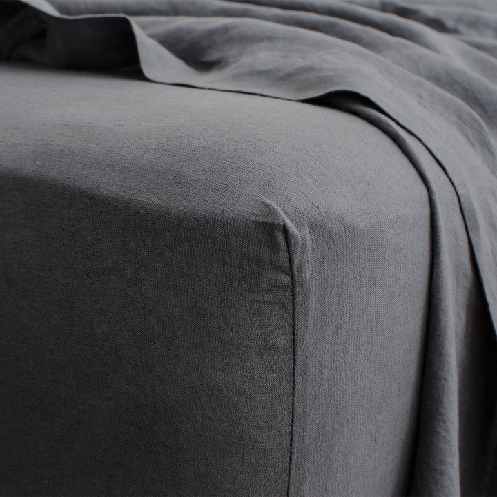 Linen Fitted Sheet - Slate. Available in Double, King & Super King.