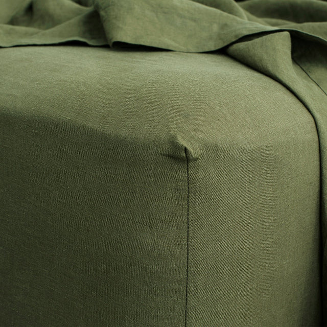 Linen Fitted Sheet - Forest. Available in Double, King & Super King.