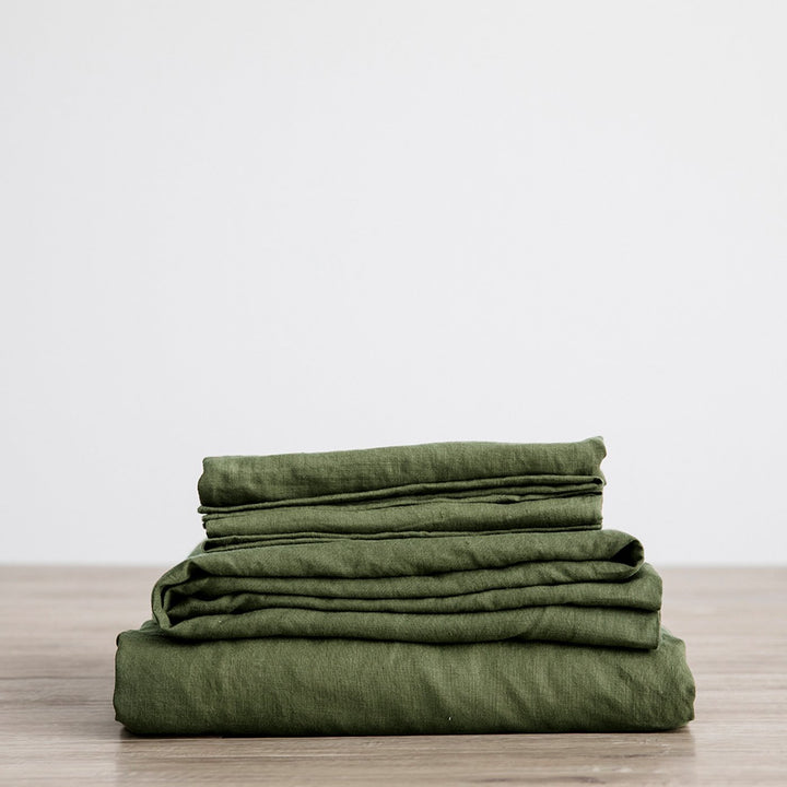 Linen Sheet Set with Pillowcases - Forest. Available in Single, Double, King & Super King.
