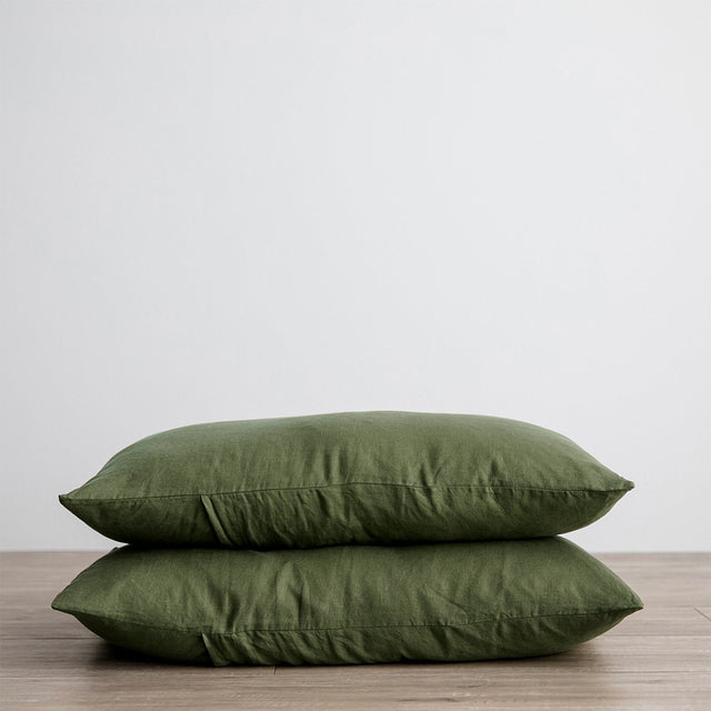 Set of 2 Linen Pillowcases in Forest. Available in Standard & King.