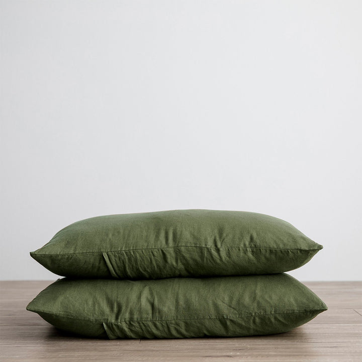 Set of 2 Linen Pillowcases in Forest. Available in Standard & King.