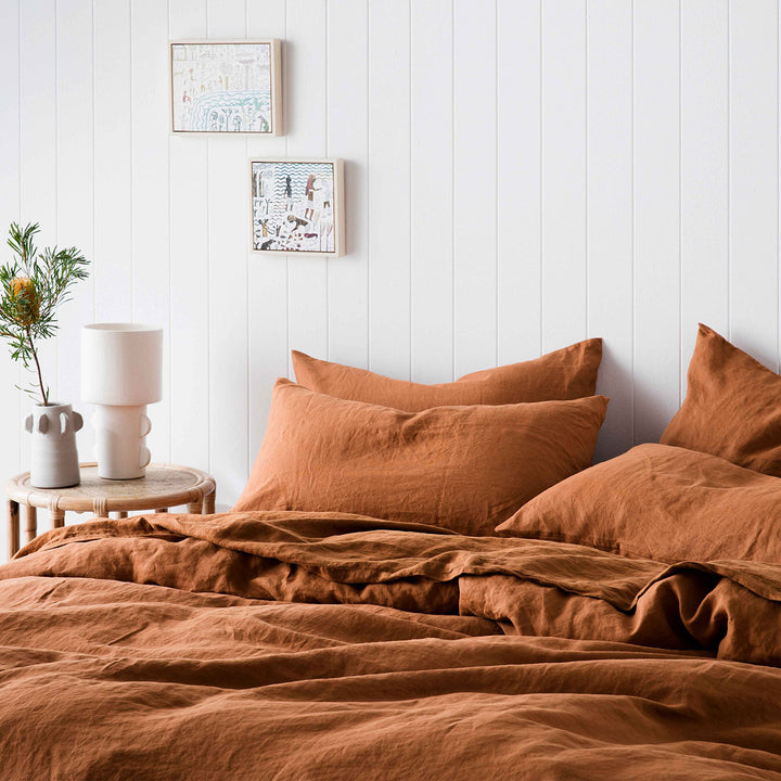 A bed dressed in Cedar bed linen. Available in Double, King, Super King.