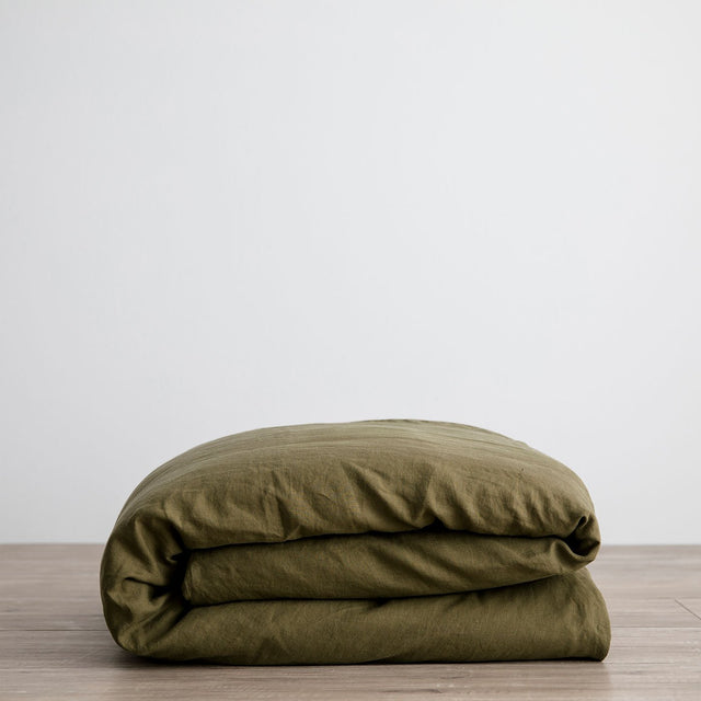 Linen Duvet Cover - Olive. Available in Double, King, Super King.