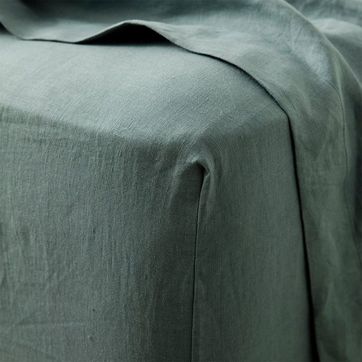 Linen Fitted Sheet - Bluestone. Available in Double, King, Super King.