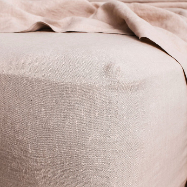 Linen Fitted Sheet - Blush. Available in Double, King, Super King.