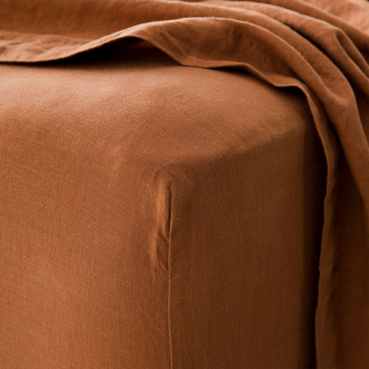 Linen Fitted Sheet - Cedar. Available in Double, King, Super King.