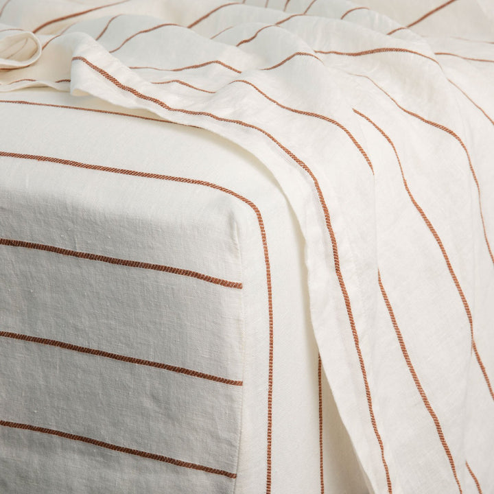 Linen Fitted Sheet - Cedar Stripe. Available in Double, King & Super King.