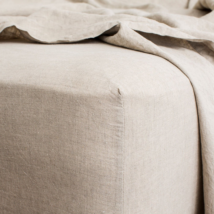 Linen Fitted Sheet - Natural. Available in Double, King, Super King.