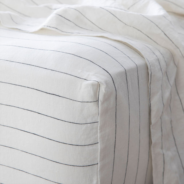 Linen Fitted Sheet - Pencil Stripe. Available in Double, King, Super King.