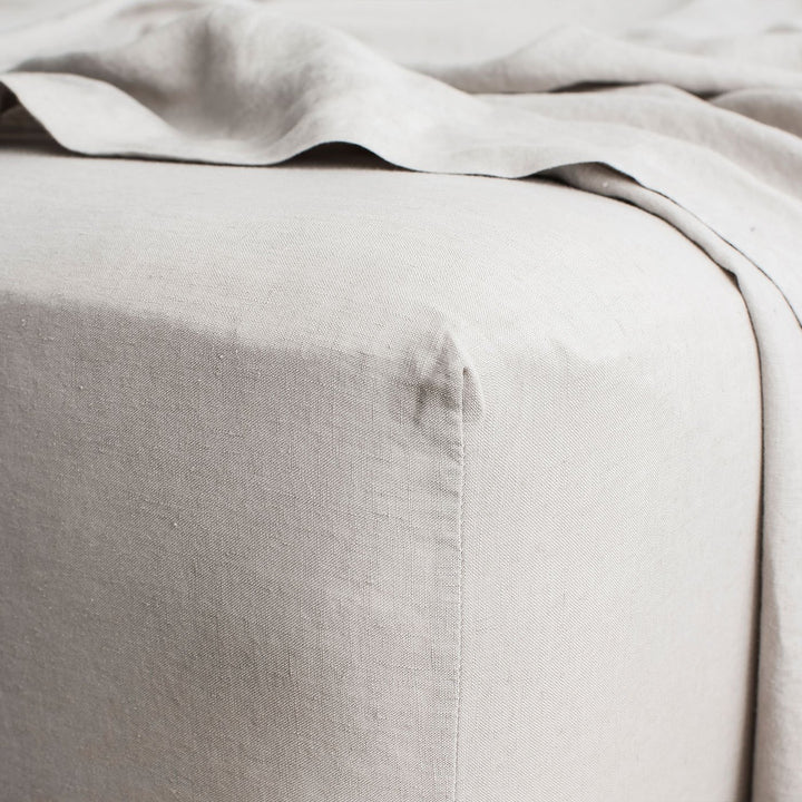 Linen Fitted Sheet - Smoke Grey. Available in Double, King, Super King.