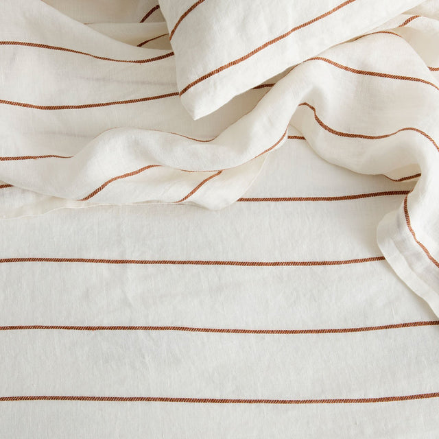Linen Flat Sheet - Cedar Stripe