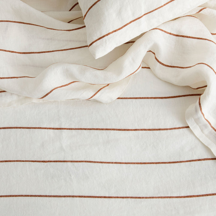 Linen Flat Sheet - Cinnamon Stripe. Available in Single, Double, King, Super King.