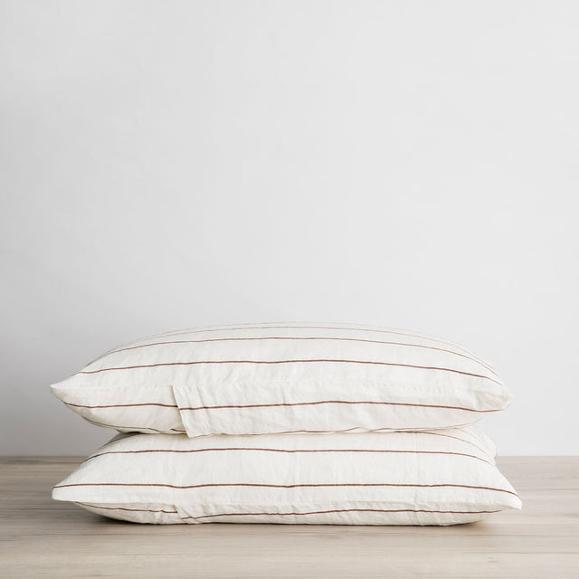 Set of 2 Linen Pillowcases in Cedar Stripe. Available in Standard & King.
