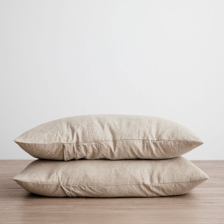 Stack of 2 Linen Pillowcases in Natural. Available in Standard & King.
