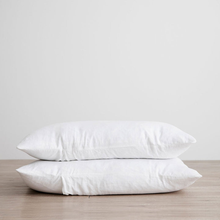 Stack of 2 Linen Pillowcases in White. Available in Standard & King.