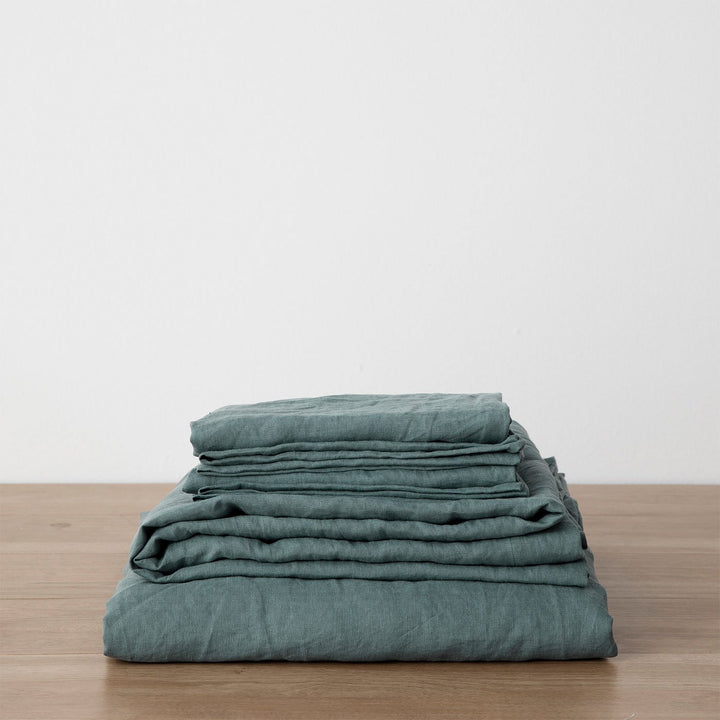 Linen Sheet Set with Pillowcases - Bluestone. Available in Single, Double, King, Super King.