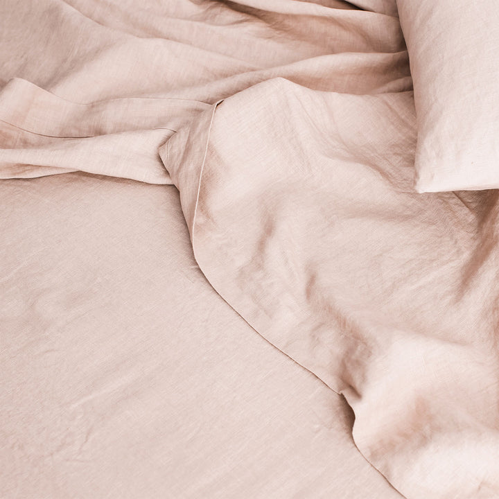 Close up of Blush bedlinen. Available in Standard & King.