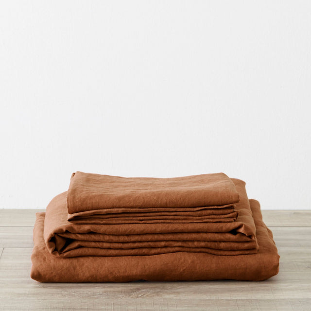 Linen Sheet Set with Pillowcases - Cedar. Available in Single, Double, King & Super King.
