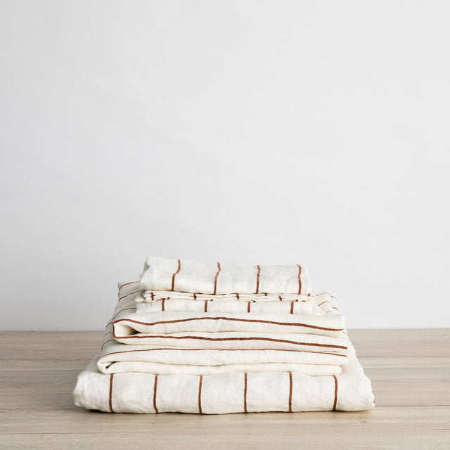 Linen Sheet Set with Pillowcases - Cedar Stripe. Available in Single, Double, King.