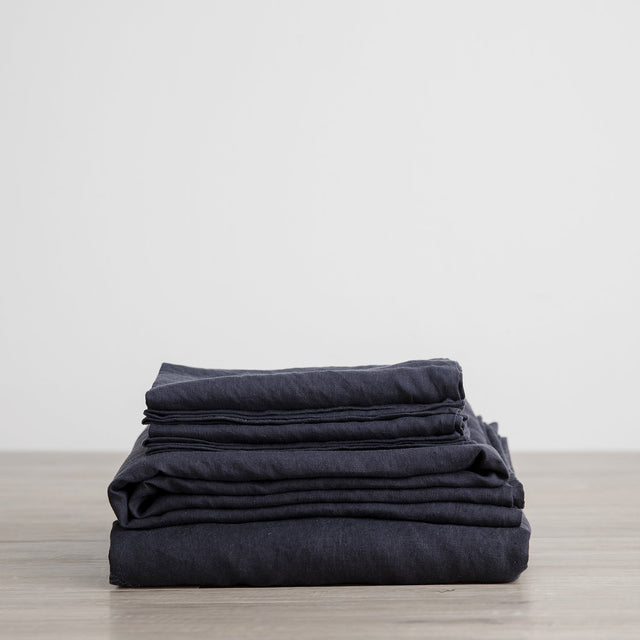 Linen Sheet Set with Pillowcases - Navy. Available in Single, Double, King, Super King.