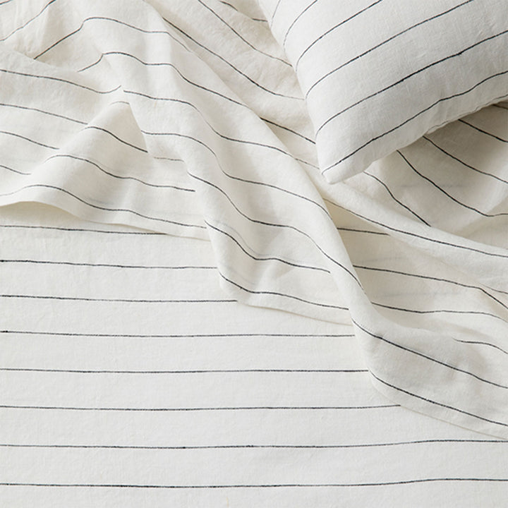 Linen Flat Sheet - Pencil Stripe. Available in Single, Double, King.