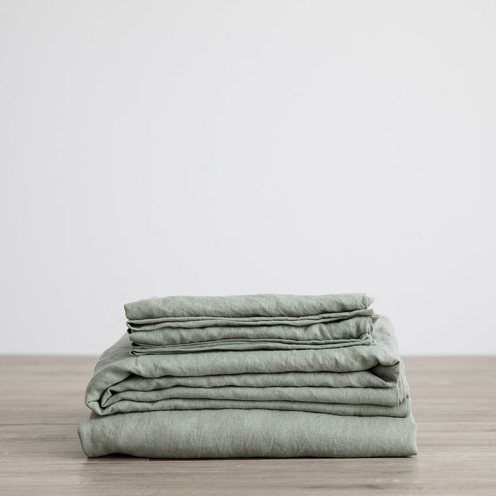 Linen Sheet Set with Pillowcases - Sage. Available in Single, Double, King, Super King.