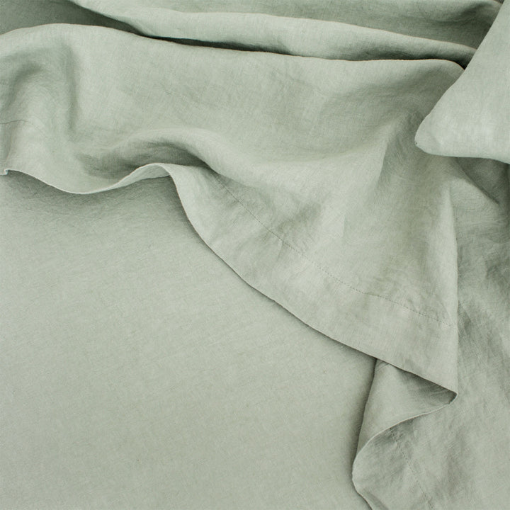Linen Flat Sheet - Sage. Available in Double, King, Super King.