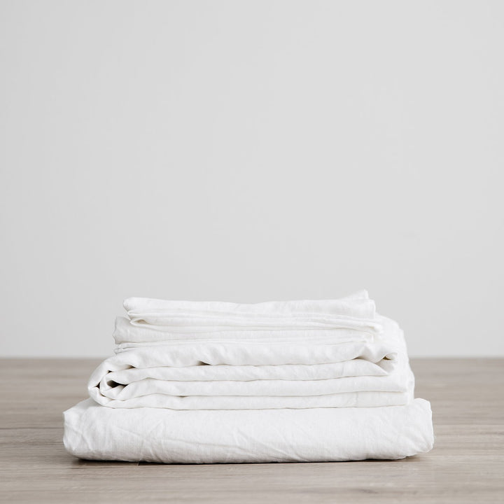 Linen Sheet Set with Pillowcases - White. Available in Single, Double, King, Super King.