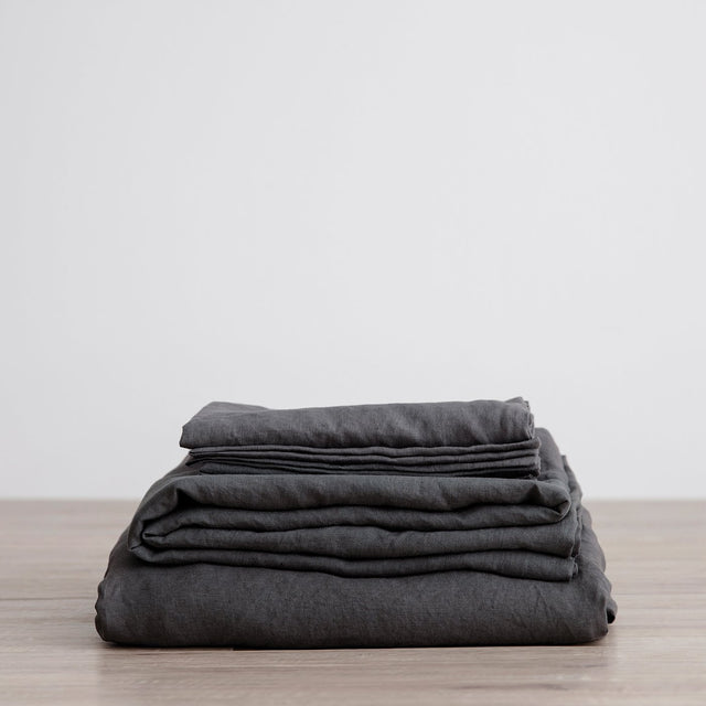 Linen Sheet Set with Pillowcases - Slate. Available in Single, Double, King & Super King.