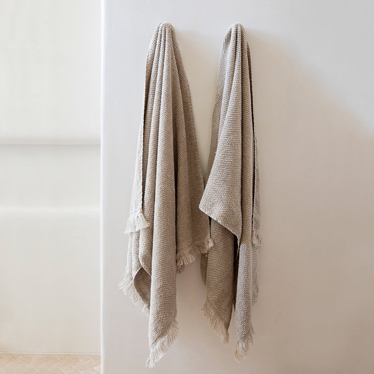 Linen Hand Towel - Light Natural with Frayed Edges